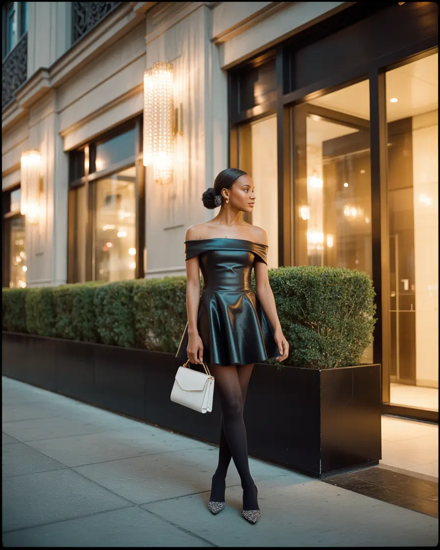 birthday outfits Off shoulder leather elegance for evening birthdays