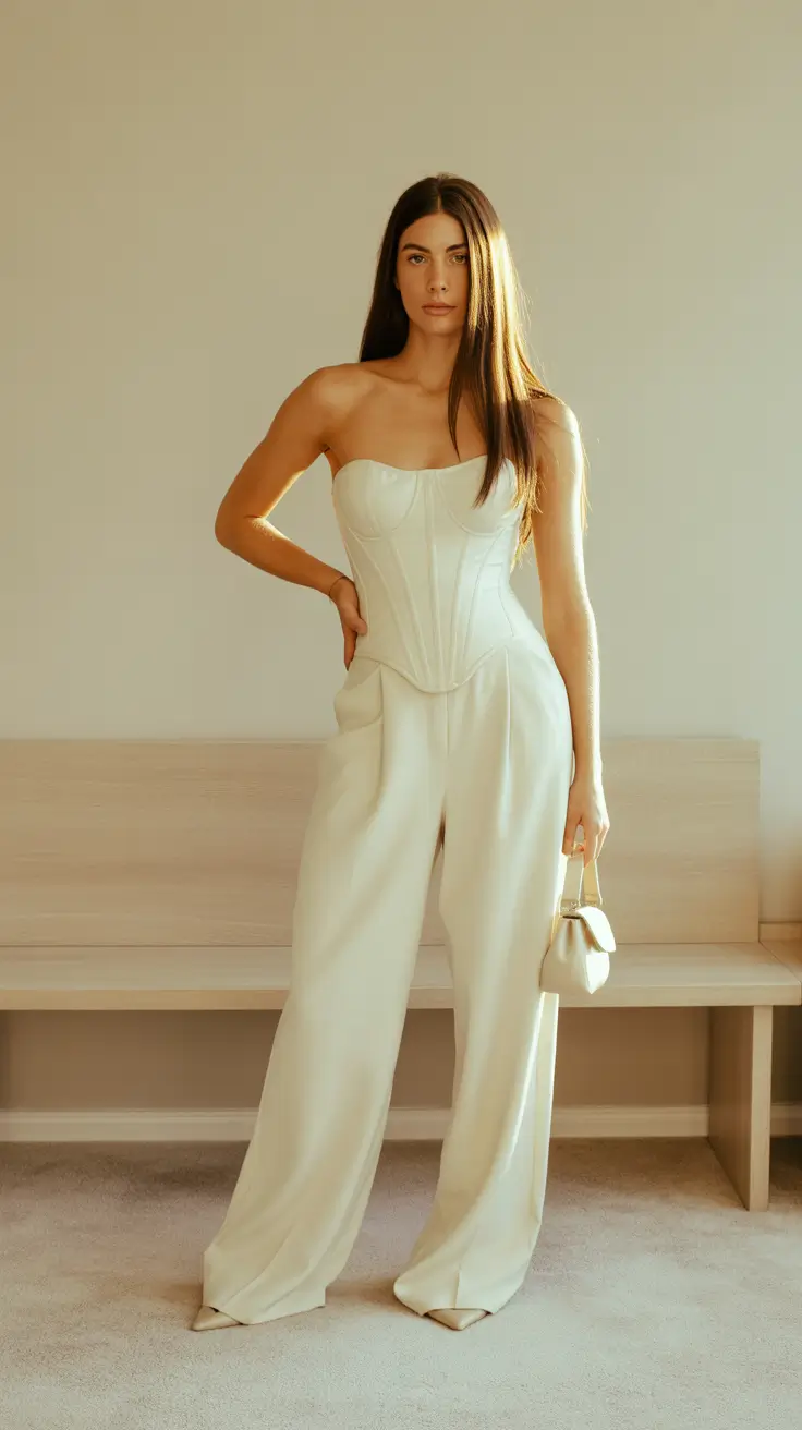 birthday outfits Monochrome ivory tailoring with modern corset structure