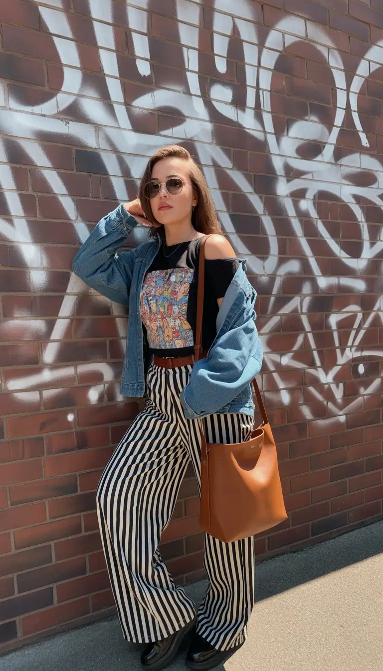brunch outfits casual chic Stripes and Denim with Attitude