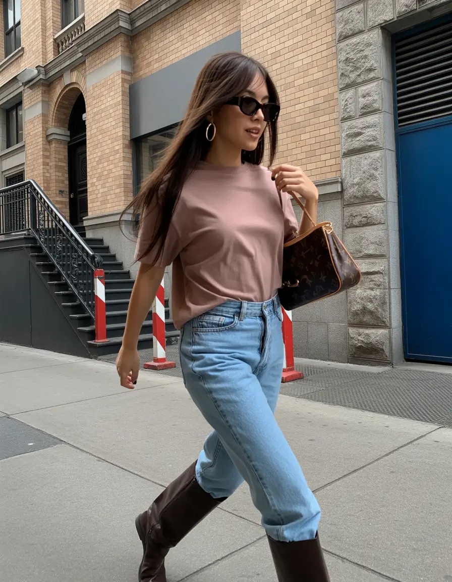 new york outfits Downtown Ease Denim and Dusty Rose