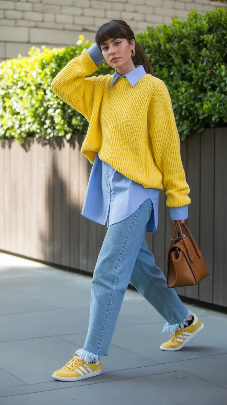 Outfits for Women Over 40 Bold Sunshine Layers with Easy Denim
