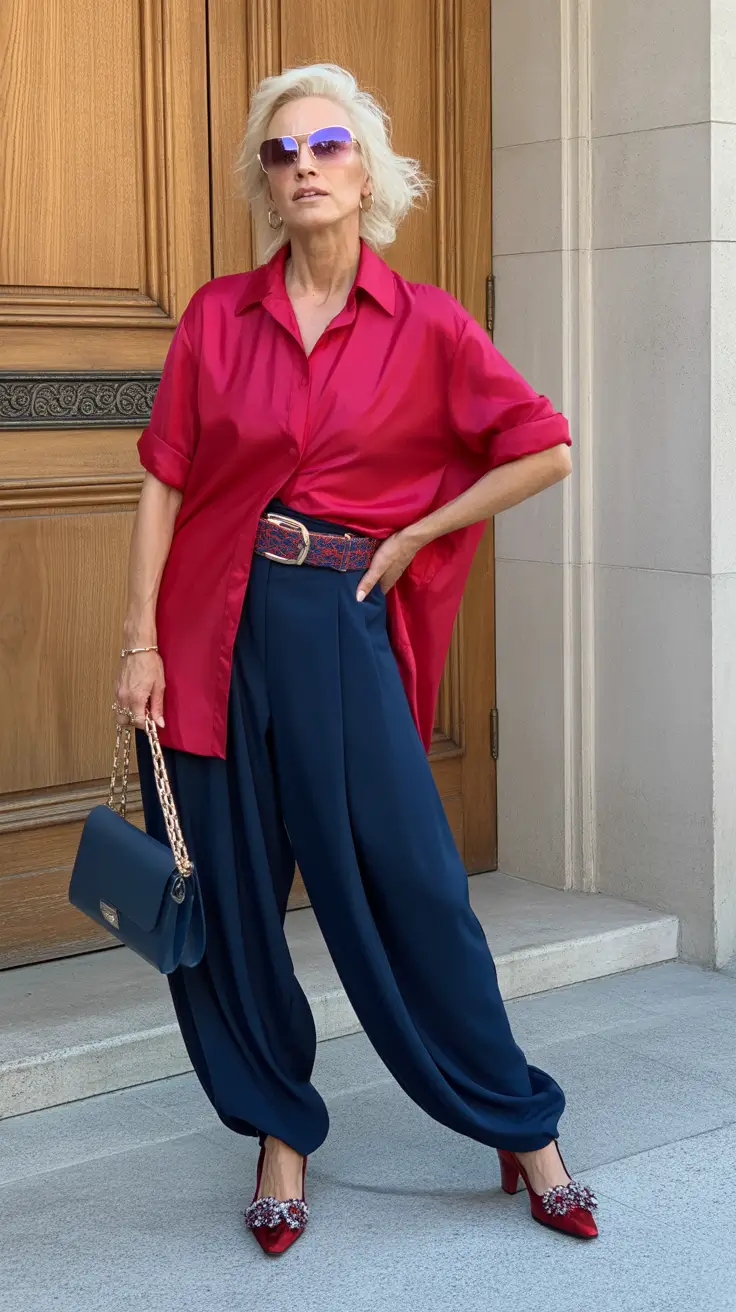 Red and Navy Chic Outfit for Women Over 40