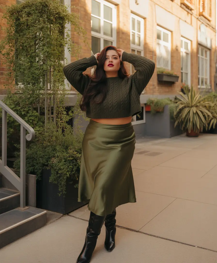 plus size outfits Olive Elegance with a Modern Edge