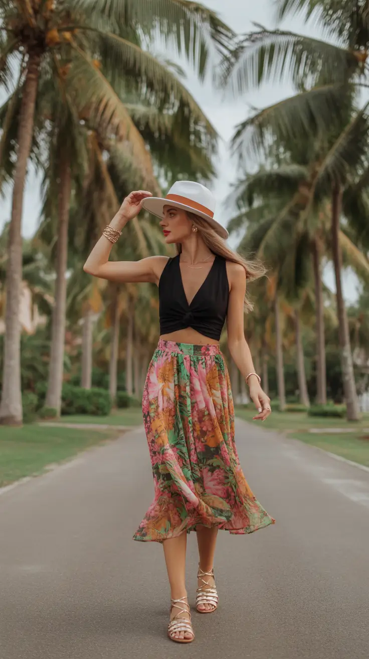vacation outfits Tropical Bloom Vibes on the Palm-Lined Streets