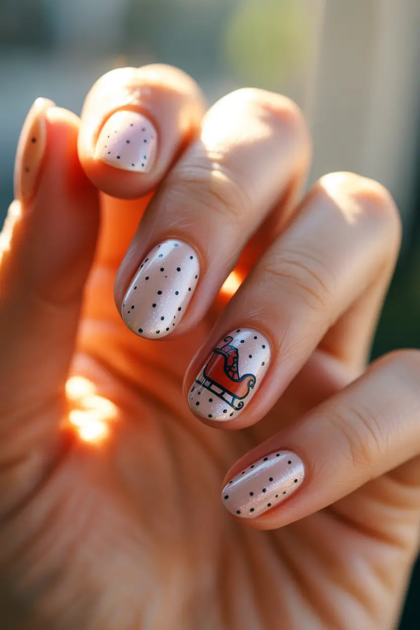 winter-nails-trends-snowy-speckles-with-classic-holiday-sleigh