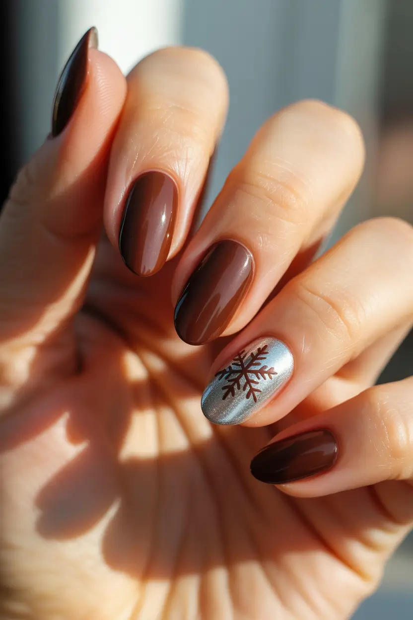 winter-nail-trends-brown-silver-snowflake