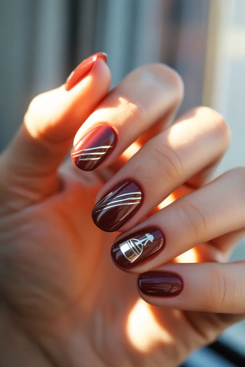 winter-nails-trends-modern-burgundy-lines-with-metallic-accents