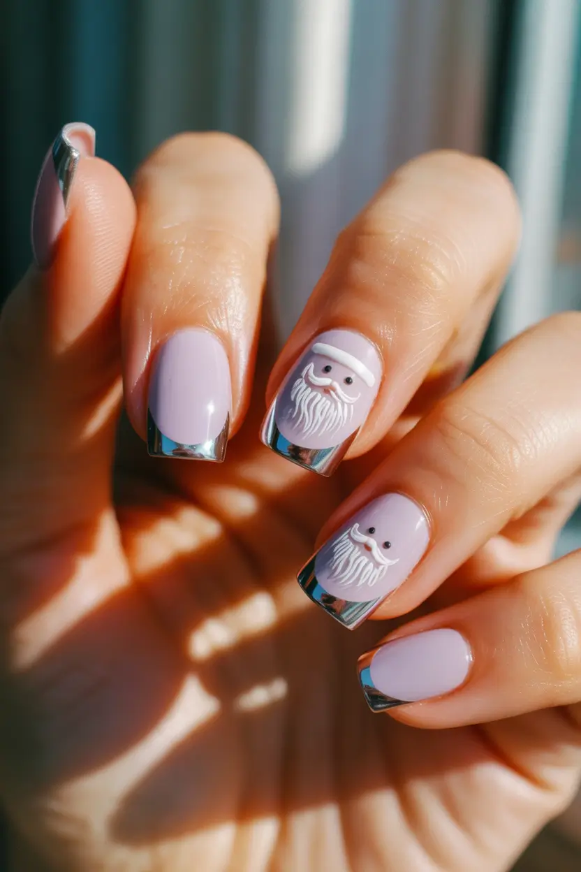 winter-nails-trends-frosted-lilac-french-with-whimsical-white-characters