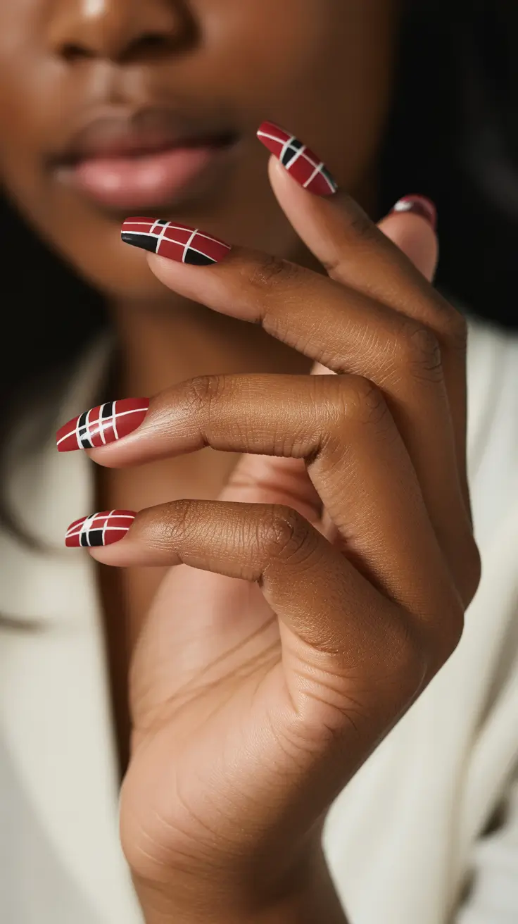 winter-nails-for-dark-skin-tone-classic-winter-tartan