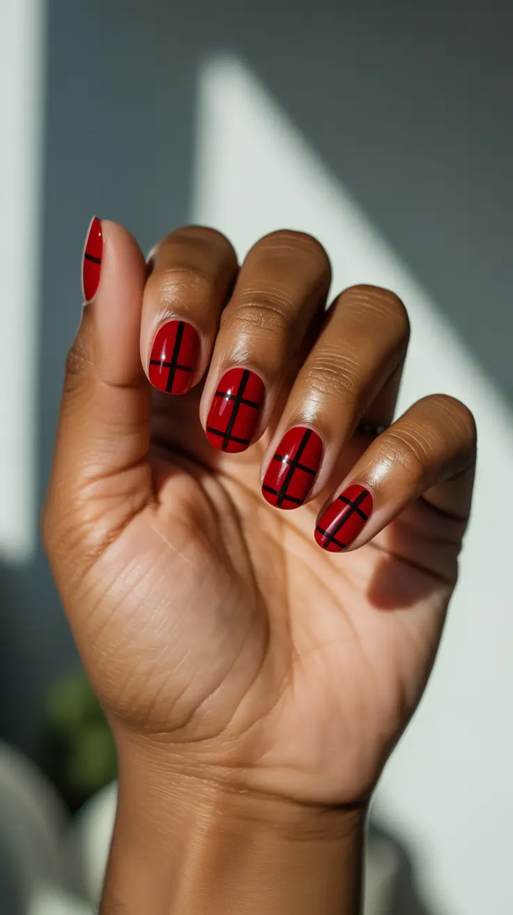 winter-nails-for-dark-skin-tone-red-plaid-revival