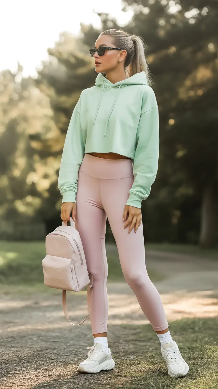 workout outfits Mint and Blush Harmony: Cozy Street-Ready Balance