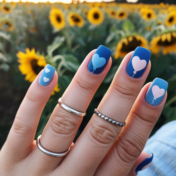 almond nail designs 2026 blue almond nails heart design