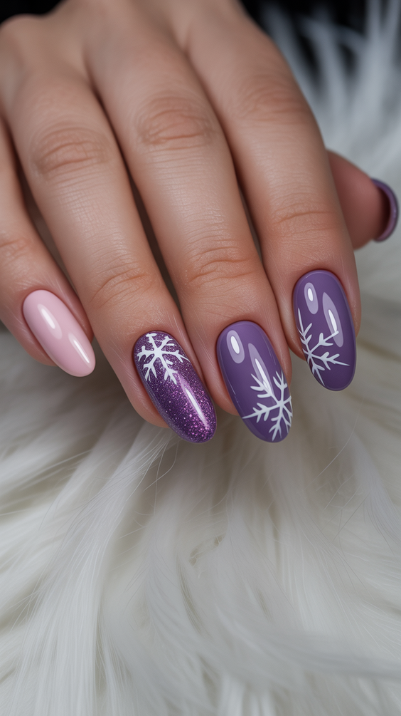 almond nail designs 2026 Lavender Winter Almond Nails