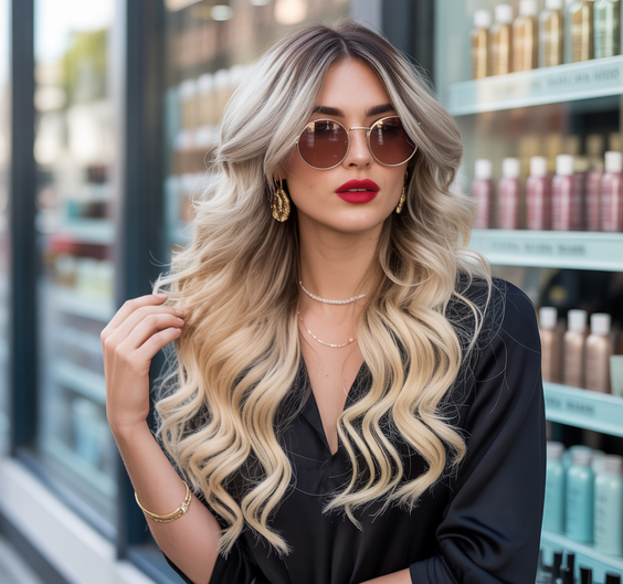 Balayage hair color ideas 2026 platinum melt balayage with voluminous curls