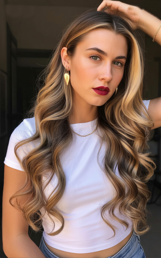 Balayage hair color ideas 2026 golden ribbon balayage with luxe volume