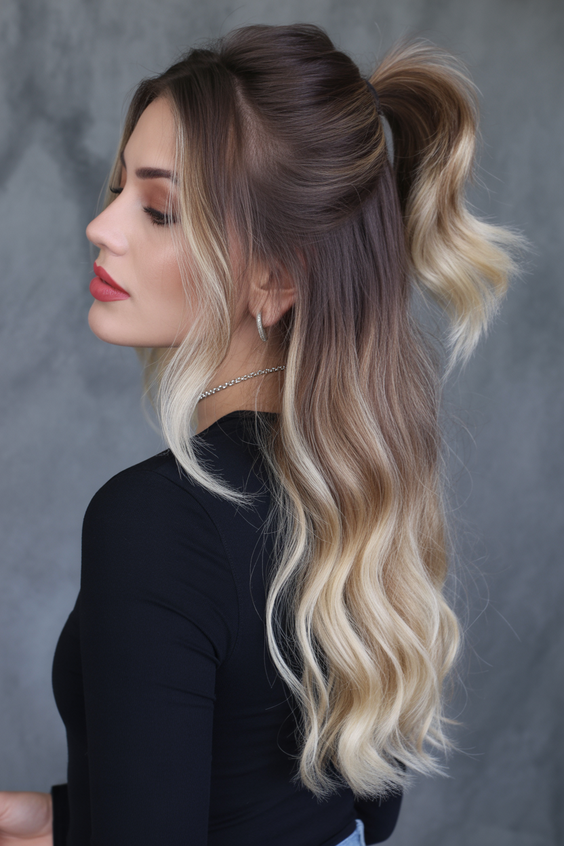 Balayage hair color ideas 2026 half up honey melt balayage