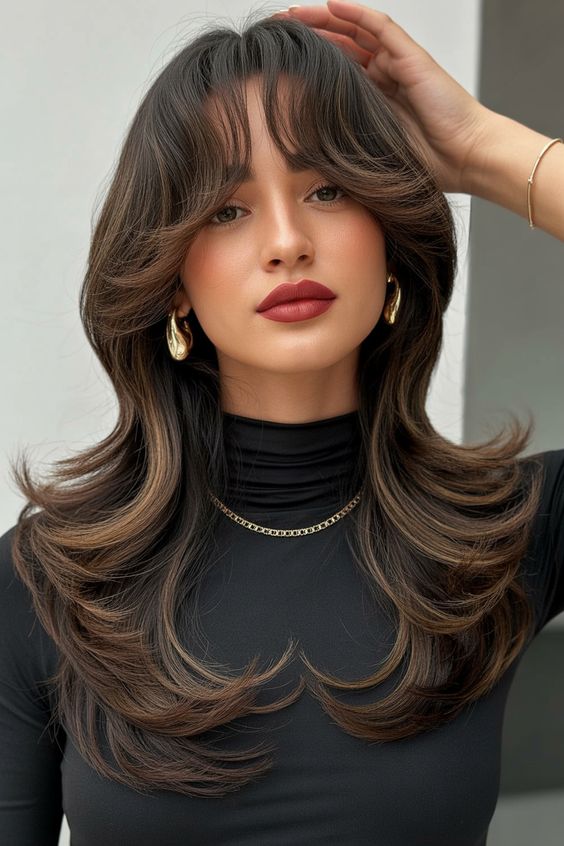 Best butterfly haircuts 2026 Butterfly Haircut With Airy Bangs And Soft Layers