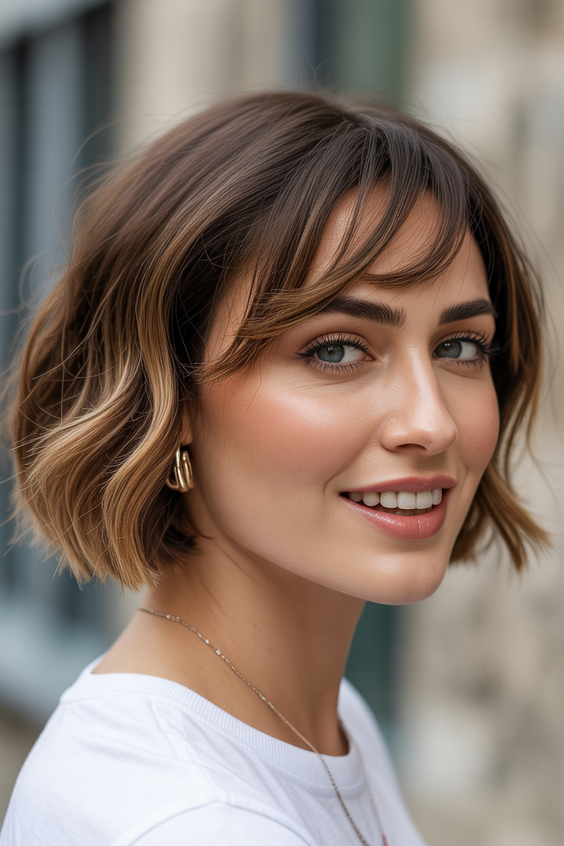 best choppy bob haircut ideas 2026 Soft Highlighted Choppy Bob With Swept Fringe