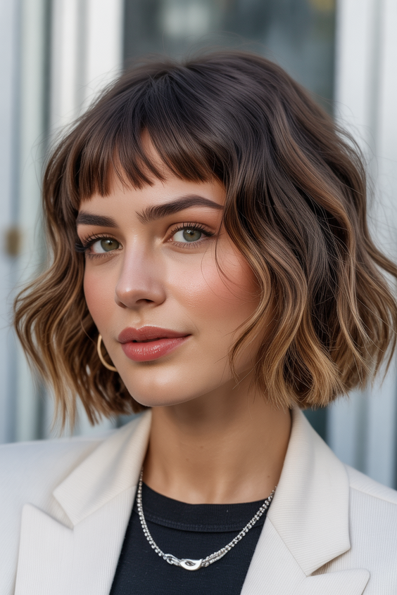 best choppy bob haircut ideas 2026 Textured Wavy Choppy Bob With Mini Fringe