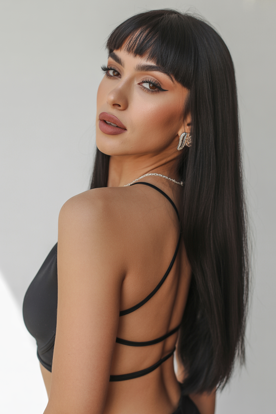 haircuts for long hair 2026 Sharp Straight Length With Baby Fringe