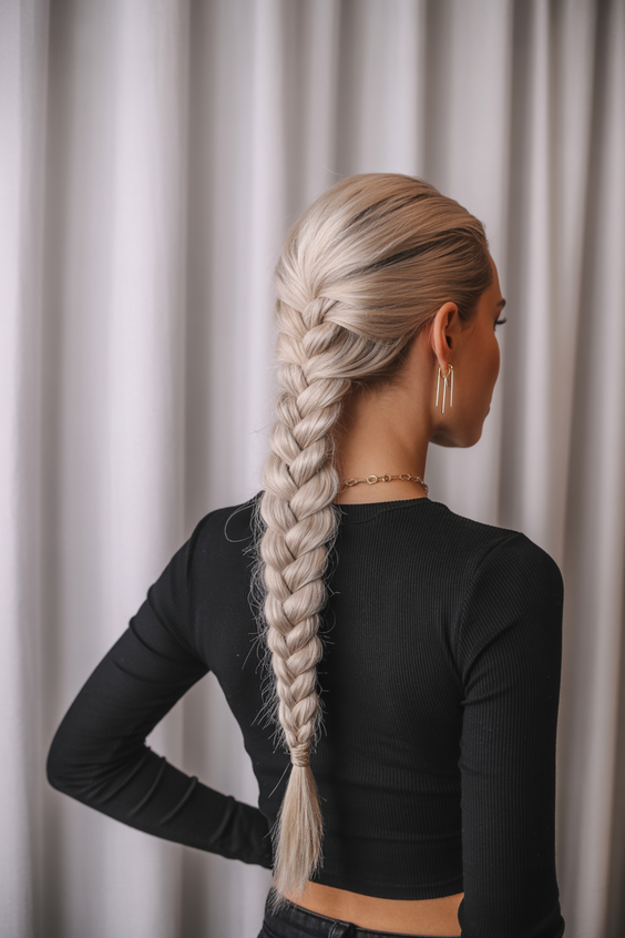 haircuts for long hair 2026 Sleek Platinum Braid With Sculpted Crown