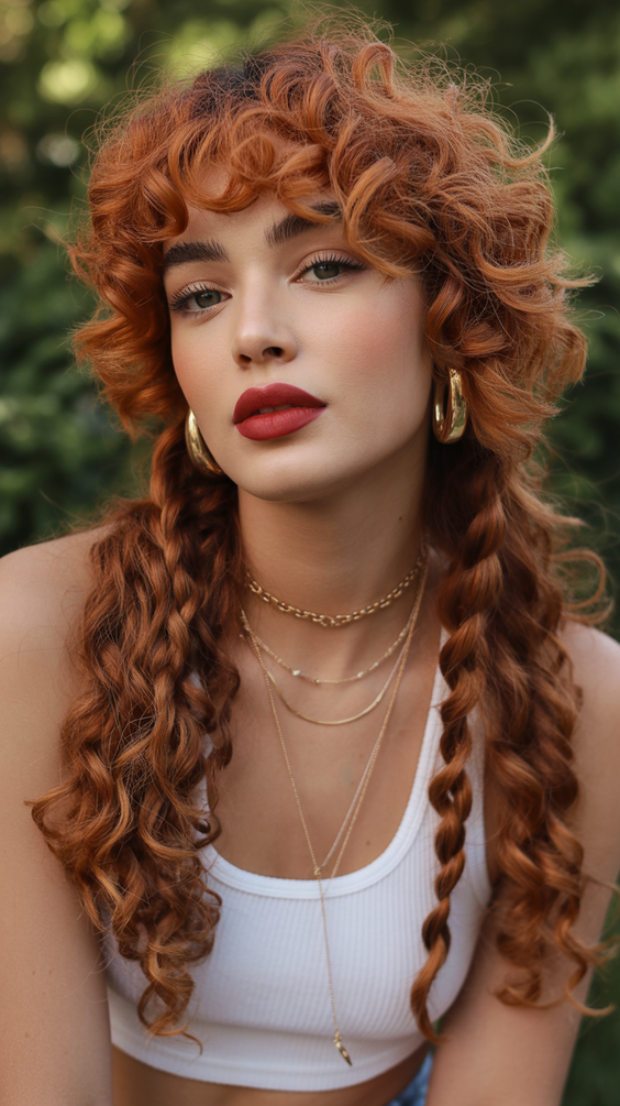 haircuts for long hair 2026 Textured Copper Curls With Playful Volume