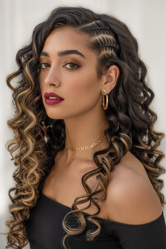 haircuts for long hair 2026 High-Definition Curls With Sculpted Side Braids