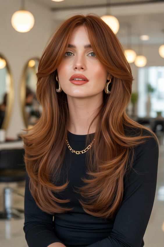 haircuts for long hair 2026 Long Feathered Layers With 70s Flair