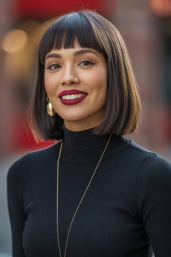 best haircuts for medium hair 2026 blunt bob with mini bangs