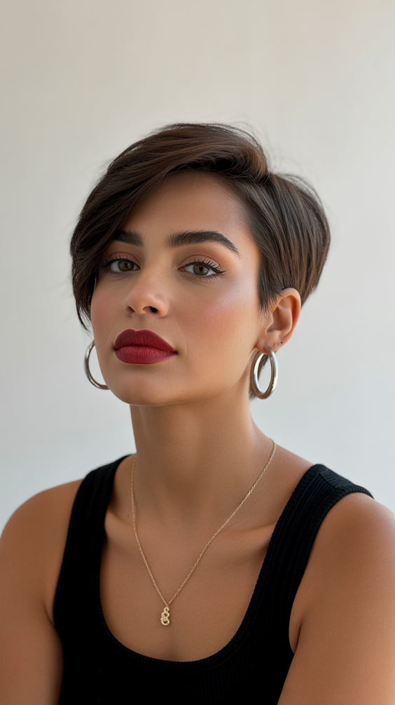 best haircuts for thin fine hair 2026 chic brunette pixie