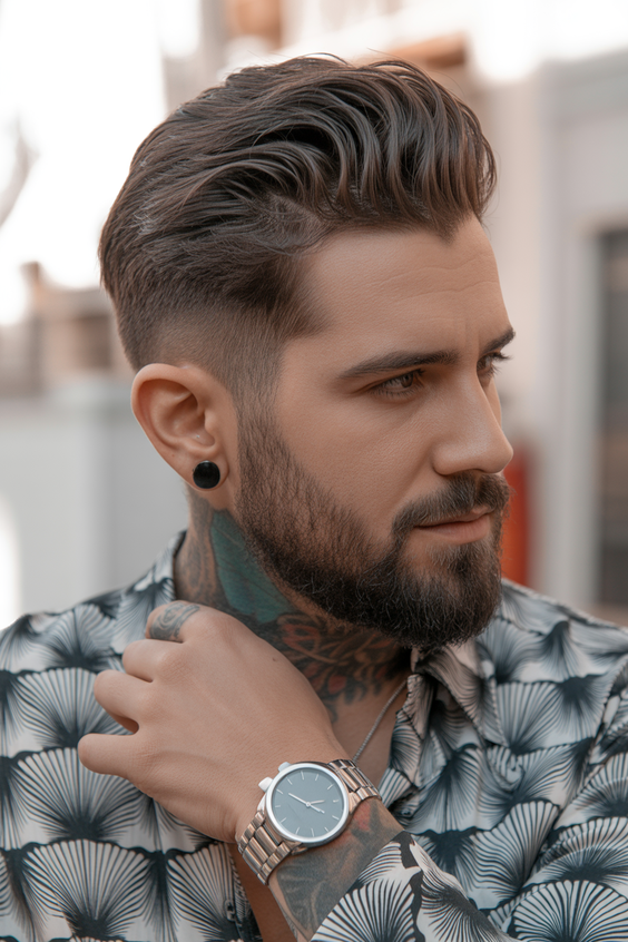 haircut Sculpted Modern Pompadour With Clean Fade