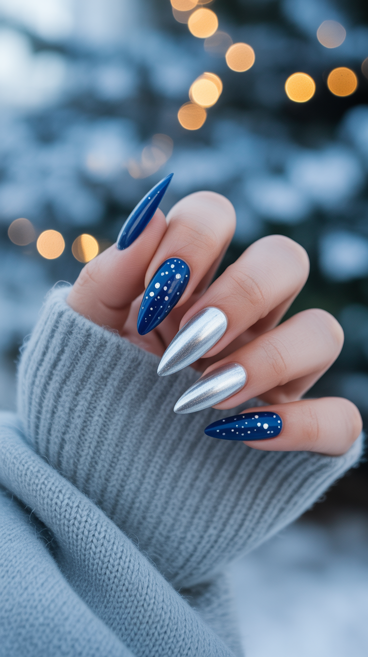 blue nails 2026 blue silver almond