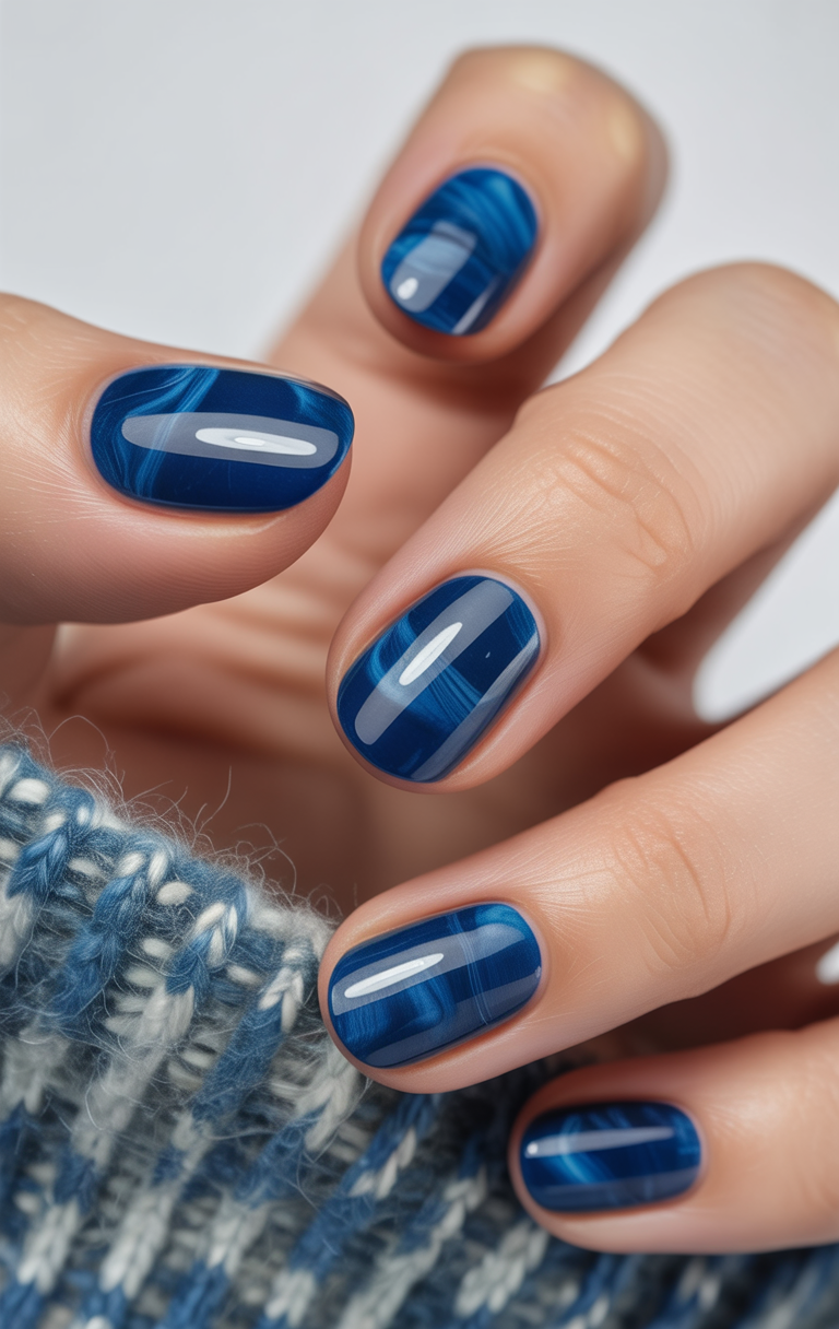 blue nails 2026 midnight cat eye