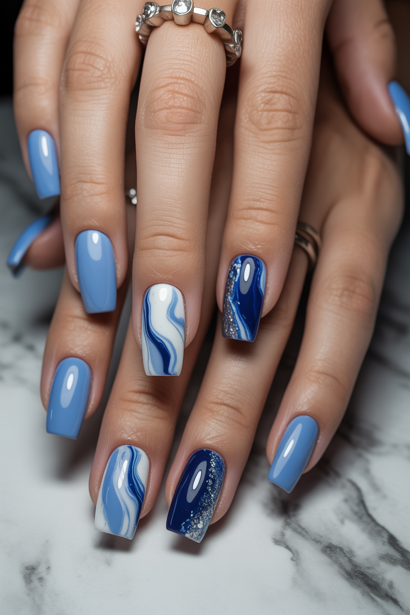 blue nails 2026 abstract design