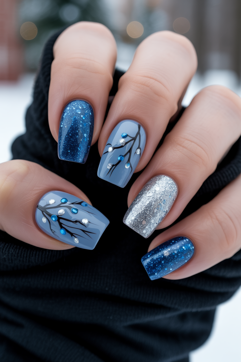 blue nails 2026 frosted sparkle