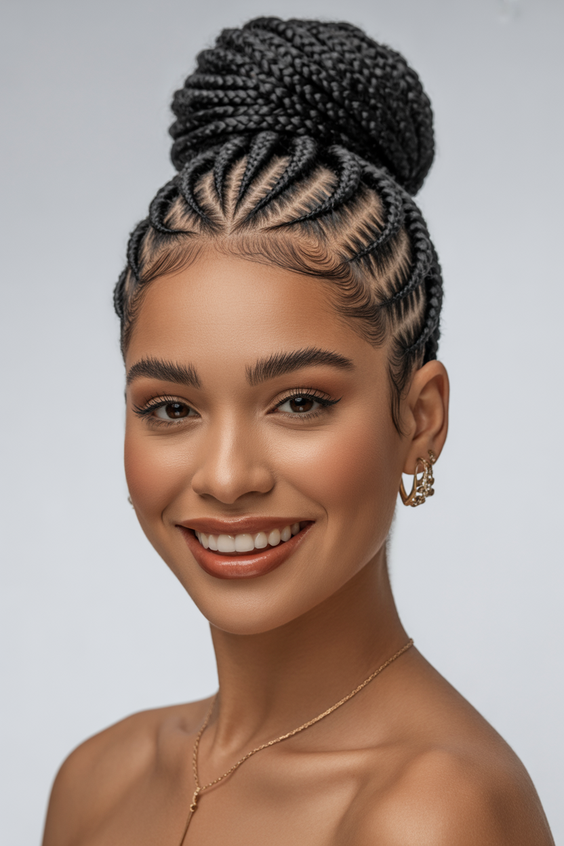 Braided hairstyles for women 2026 High Braided Bun Cornrows