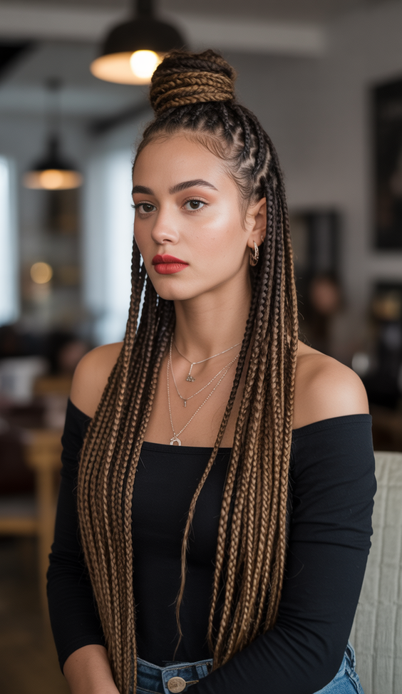 Braided hairstyles for women 2026 Half Up Top Knot Braids