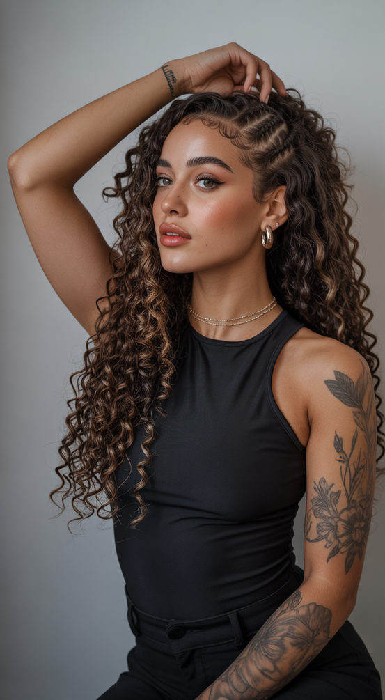 Braided hairstyles for women 2026 Half Braided Curly Style