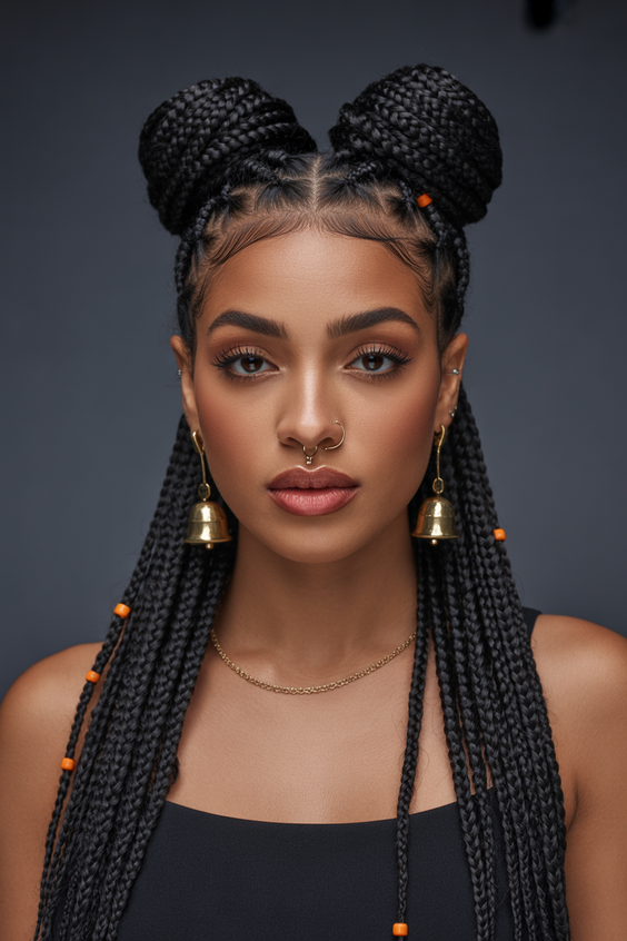 Braided hairstyles for women 2026 Double Bun Braids