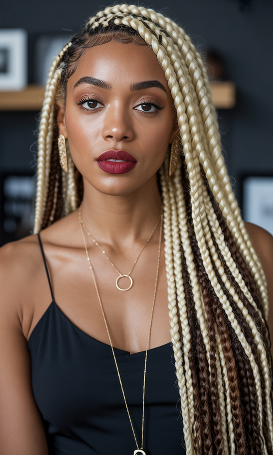 Braided hairstyles for women 2026 Blonde and Brunette Mixed Box Braids