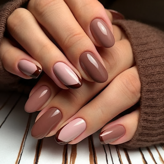 brown nails design Soft Mocha Elegance With a Modern French Twist