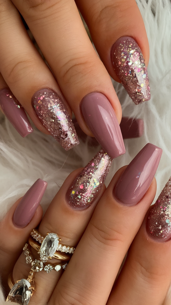 brown nails design Muted Rose Brown With Sparkling Depth