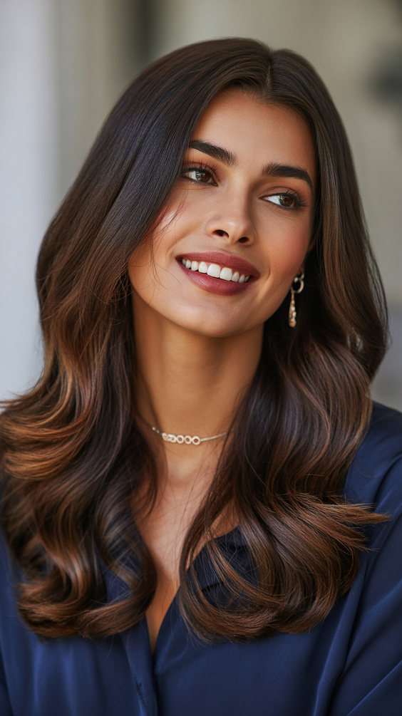 brunette hair color+Rich Deep Brunette With Soft Amber Accents