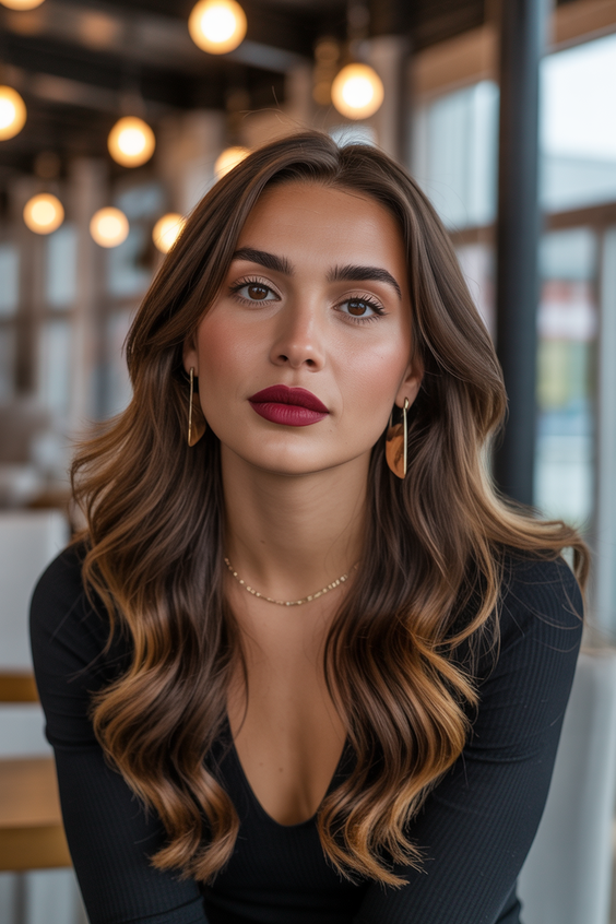 chocolate brown hair color 2026 chocolate waves with deep caramel dimension