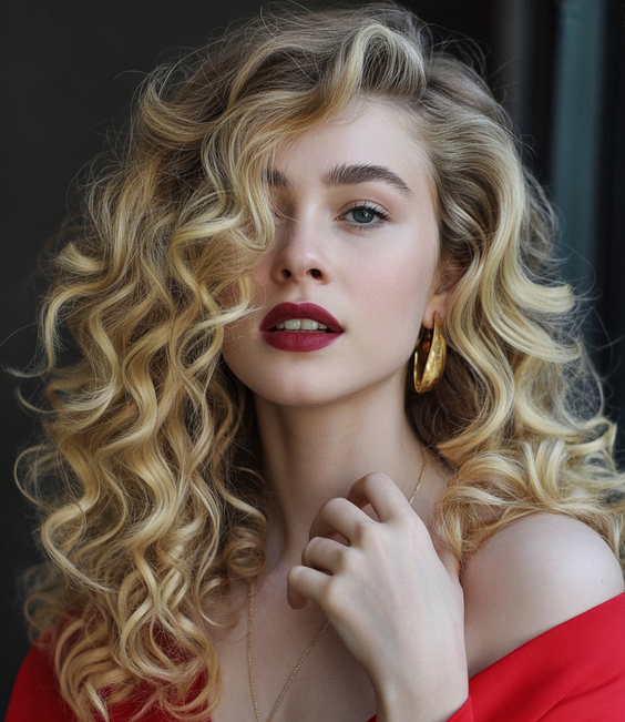 Cute curly hairstyles for women 2026 Voluminous Long Curls With Side-Swept Drama