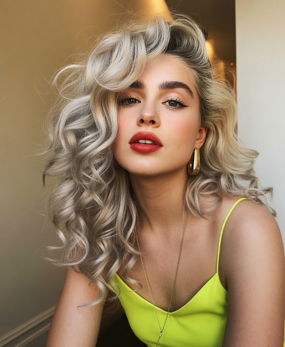 Cute curly hairstyles for women 2026 Silver Blonde Curls With Soft Hollywood Volume