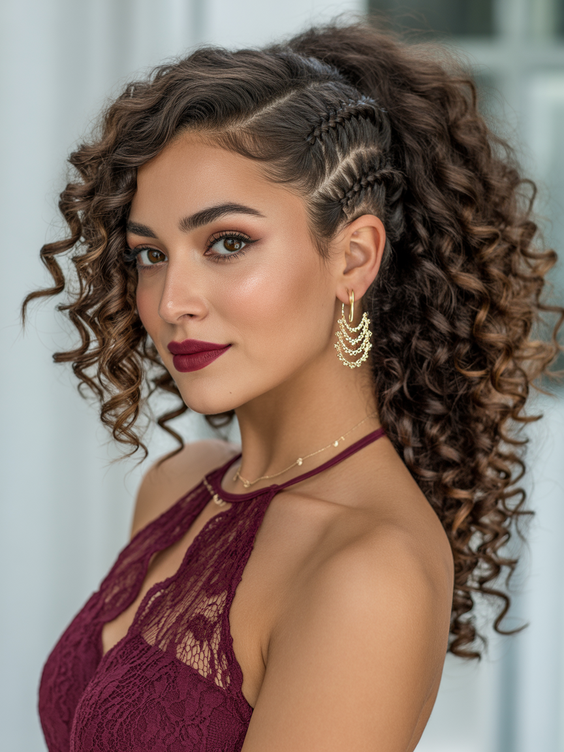 Cute curly hairstyles for women 2026 Curly Side Pony With Braided Accent