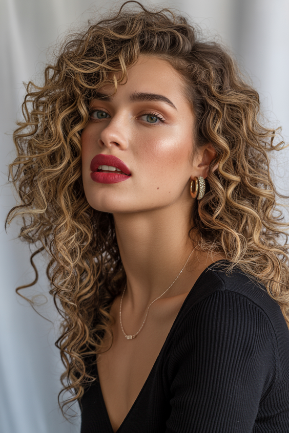 Cute curly hairstyles for women 2026 Natural Curly Layers With Soft Highlight Contrast