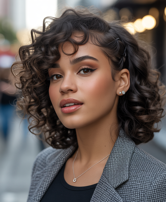 Cute curly hairstyles for women 2026 Polished Curly Bob With Soft Side Definition