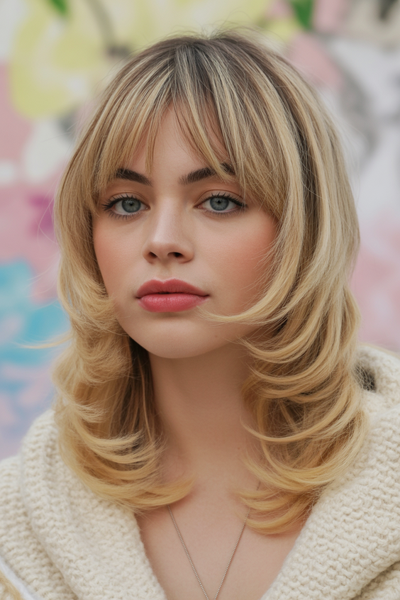 Cute hairstyle ideas 2026 Long Layered Hair With Soft Curtain Bangs